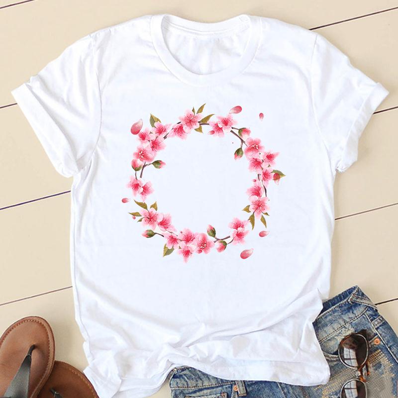 

Женская футболка с коротким рукавом, модная повседневная одежда, топ с цветочным принтом в виде бабочек на весну и лето 4XL