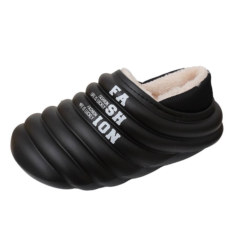 

Модные домашние тапочки, зимние шлепанцы из ЭВА для мужчин, с круглым носком, удобные, плоские, универсальные, модные, водонепроницаемые, плюс бархат, сохраняют тепло 43-44 чёрный