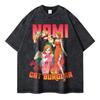 Japanese Anime One Piece Retro Washed Tshirt Men and Women Summer Harajuku YK Clothing Round Neck Short Sleeved Tshirt Unisex