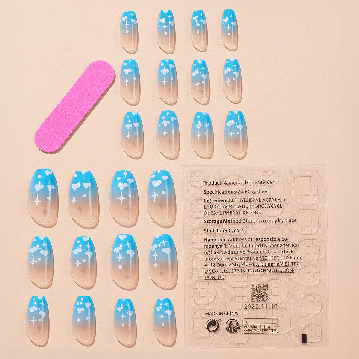 

Короткая Лестница Летнее Небо Голубой Омбре Носимый Нейл-арт - Съемные Накладные Ногти Набор для Маникюра