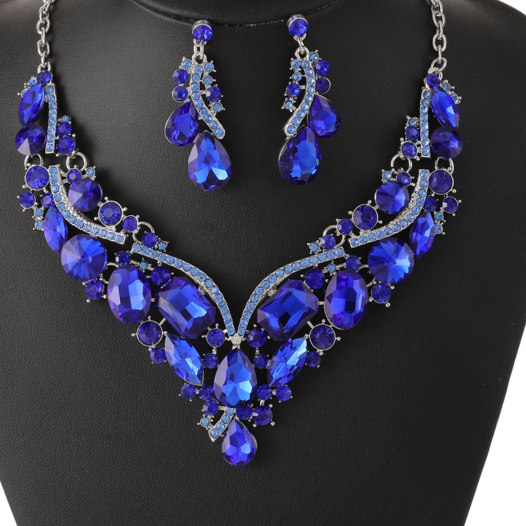 Vintage Crystal Necklace Earrings Bridal Jewelry Sets for Brides Wedding Party Costume Accessories Gifts for Women