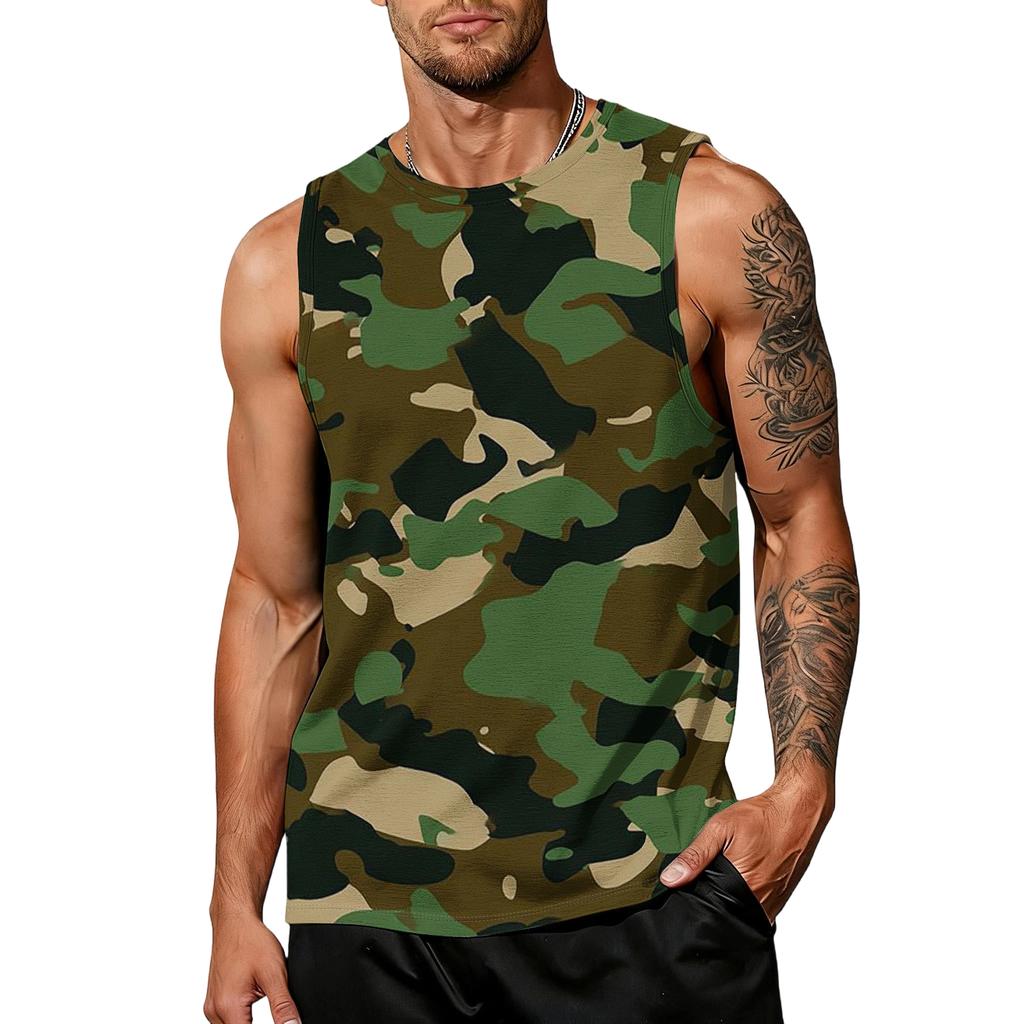 Men's casual trend camouflage printed vest - Men's sporty breathable sleeveless top