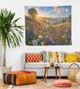 Wildflower Meadow Tapestry Colorful Flower Field Wall Hanging Mountain Sunset Landscape Cottagecore Nature Wall Decor
