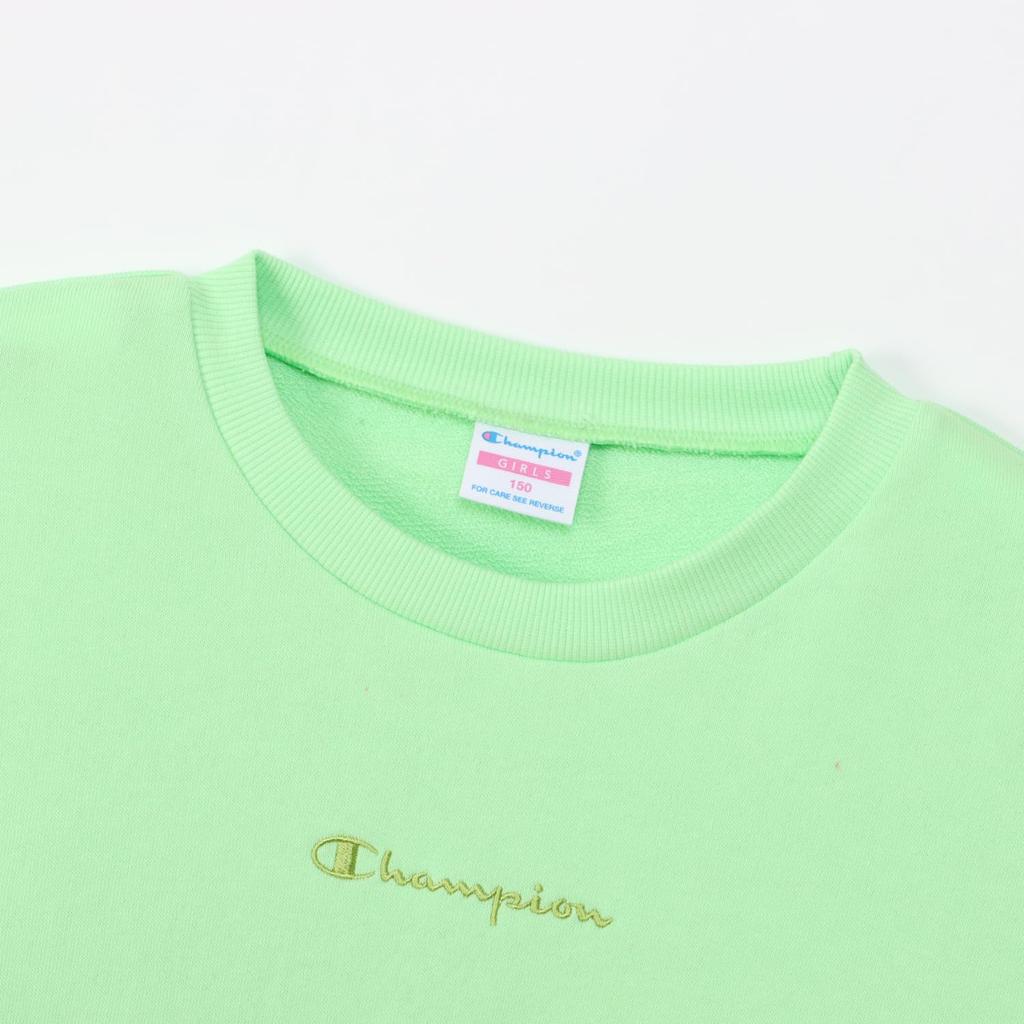 Champion Long Sleeve Crew Neck Sweatshirt with Script Loose Light Green Kids' Logo, Fit, (CK-Z003)