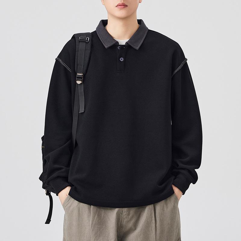 Autumn New Neckline Splicing Polo Shirt Top Men's Casual Street Lapel Sweater