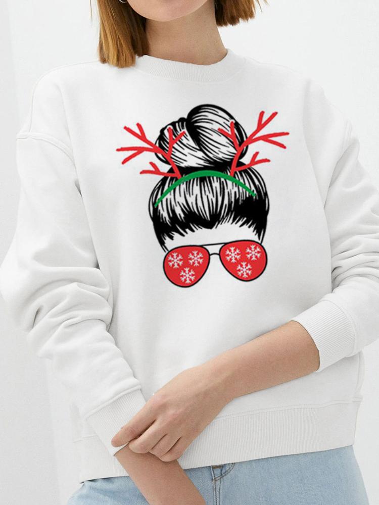 

Sweet Cartoon Trend 90S Style Christmas Clothes Fashion Printing O-Neck Pullovers Women Clothing Female Graphic Sweatshirts L білий