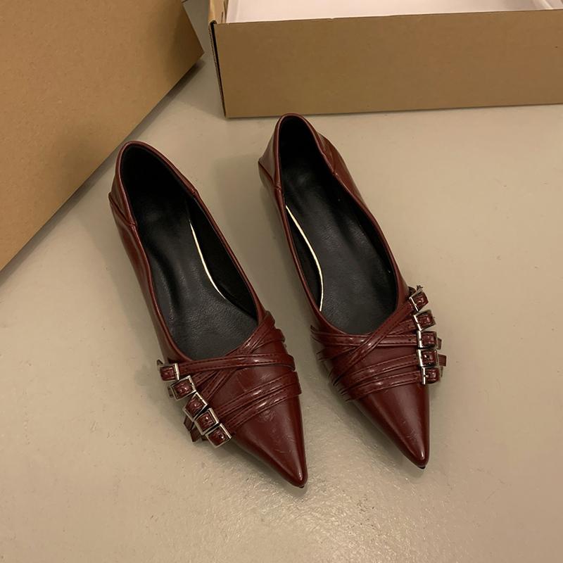 

Дизайн модного бренда, винно-красные туфли-лодочки с узким ремешком и пряжкой, женские, с острым носком, на низком каблуке-рюмочке, вечерние, для платья, женские офисные zapatos 41 вино красного