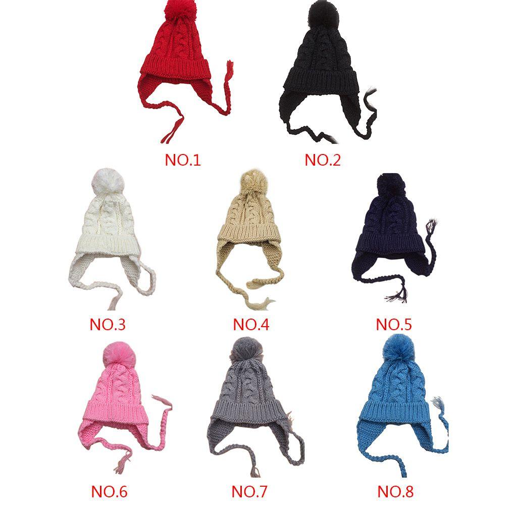 Kids Children Knit Hat Solid Color Ear Flaps Cap Boy Girl Warm Beanie Bonnet