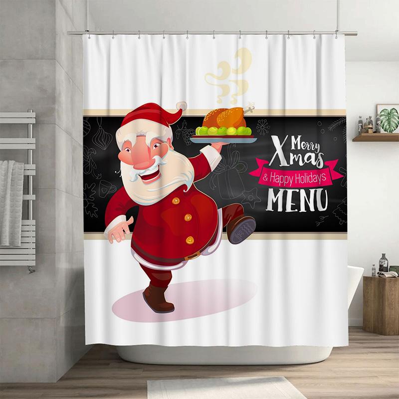 

TU Christmas Shower Curtain Festive Holiday Decor Santa Claus Pattern Waterproof Bathroom Fabric Backdrop Xmas Home Decor 90x180cm35x71in