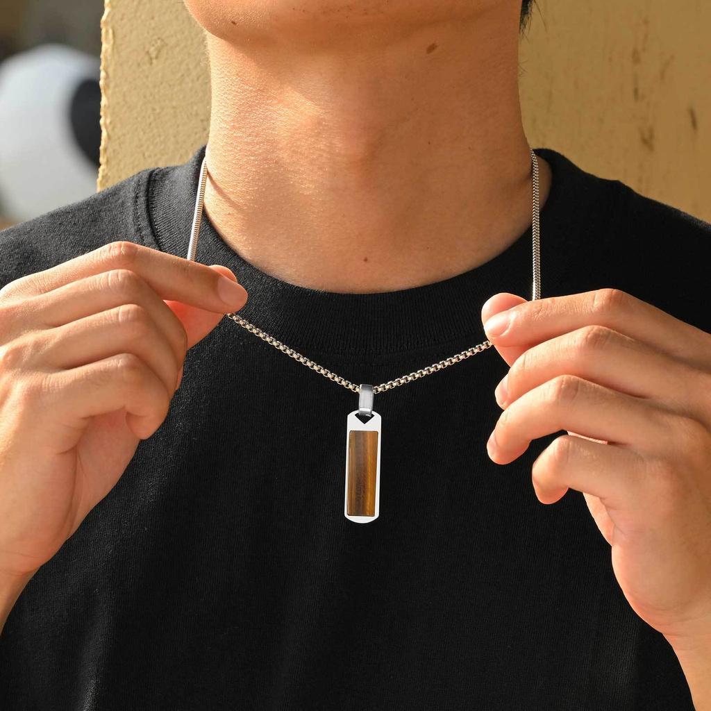 Men's Fashion Necklace with Lapis Lazuli Agate Drip Stainless Steel Chain Pendant and Charms for Men and Women