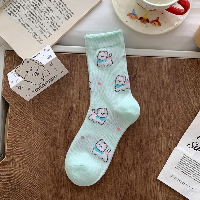 Ladies Summer Thin Cartoon Funny Cute Preppy Style Lace In The Tube Pile Socks