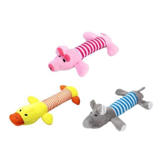 Plush Animal Dog Interactive Toy Striped Pig Elephant Duck Tug of War Pet Boredom Toy Squeaky Dog Teething Cleaning Chew Toy