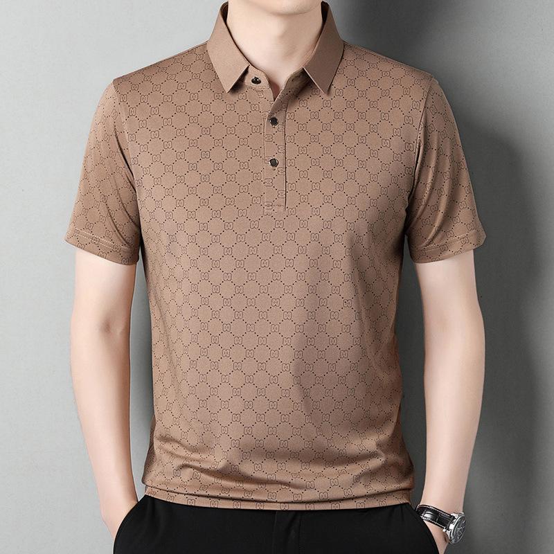 Men's Summer Ice Silk Polo: Loose Fit, Turn-Down Collar, Solid Color, Short Sleeve - New Trend for Middle-Aged