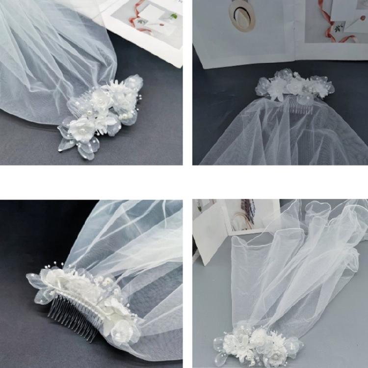 Sophisticated White Bridal Veil Double Layer with Artificial Pearls Edge Fashionable Wedding Veil For Bride
