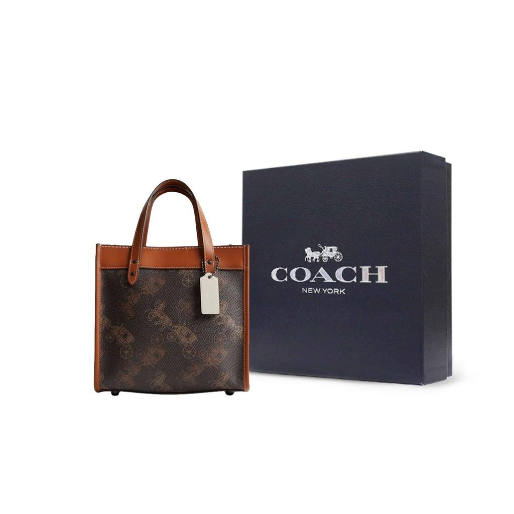 Coach Field 22 Classic Horse And Carriage Magnetic Snap Canvas And Leather Tote Bag Women Tote Bags Brown CM708-V5W9N