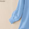 ZANZEA Women Casual Round Neck Solid Color Long Sleeve Loose Blouse