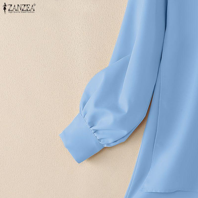 ZANZEA Women Casual Round Neck Solid Color Long Sleeve Loose Blouse