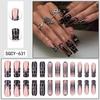 Hot-selling cross-border long water pipe press on nails, black smudge gradient with rhinestones. 24pcs fake nails for overseas wholesale.
