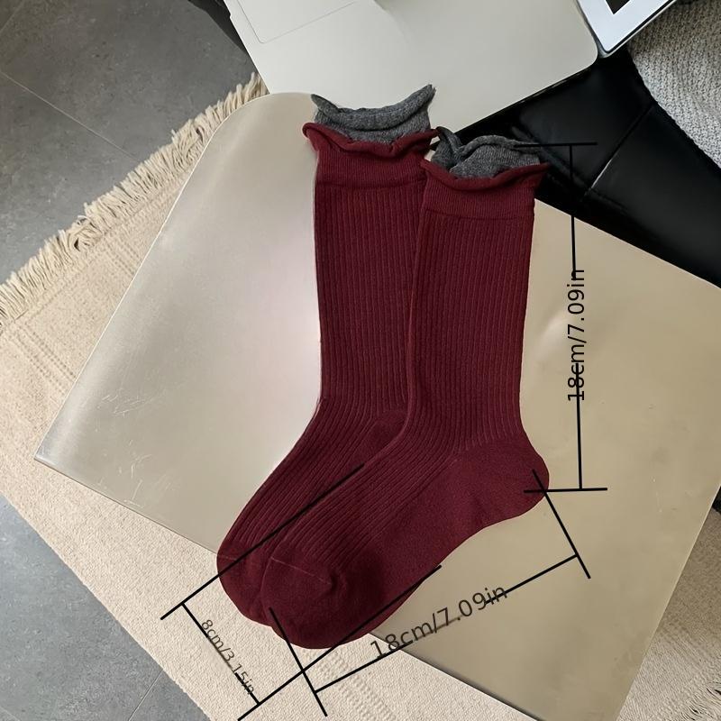 5 Pairs Women's Vintage College Style Socks, Red and Grey Striped Mix, Fashionable Trendy Long Socks