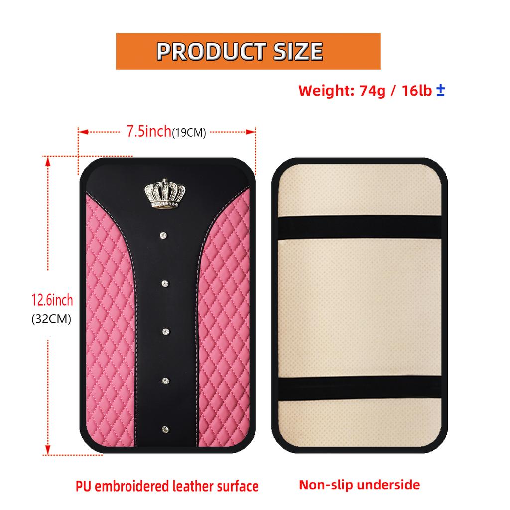 an artificial leather embroidered stereo diamond-encrusted crown Blingbling new car armrest upholstery for men and women