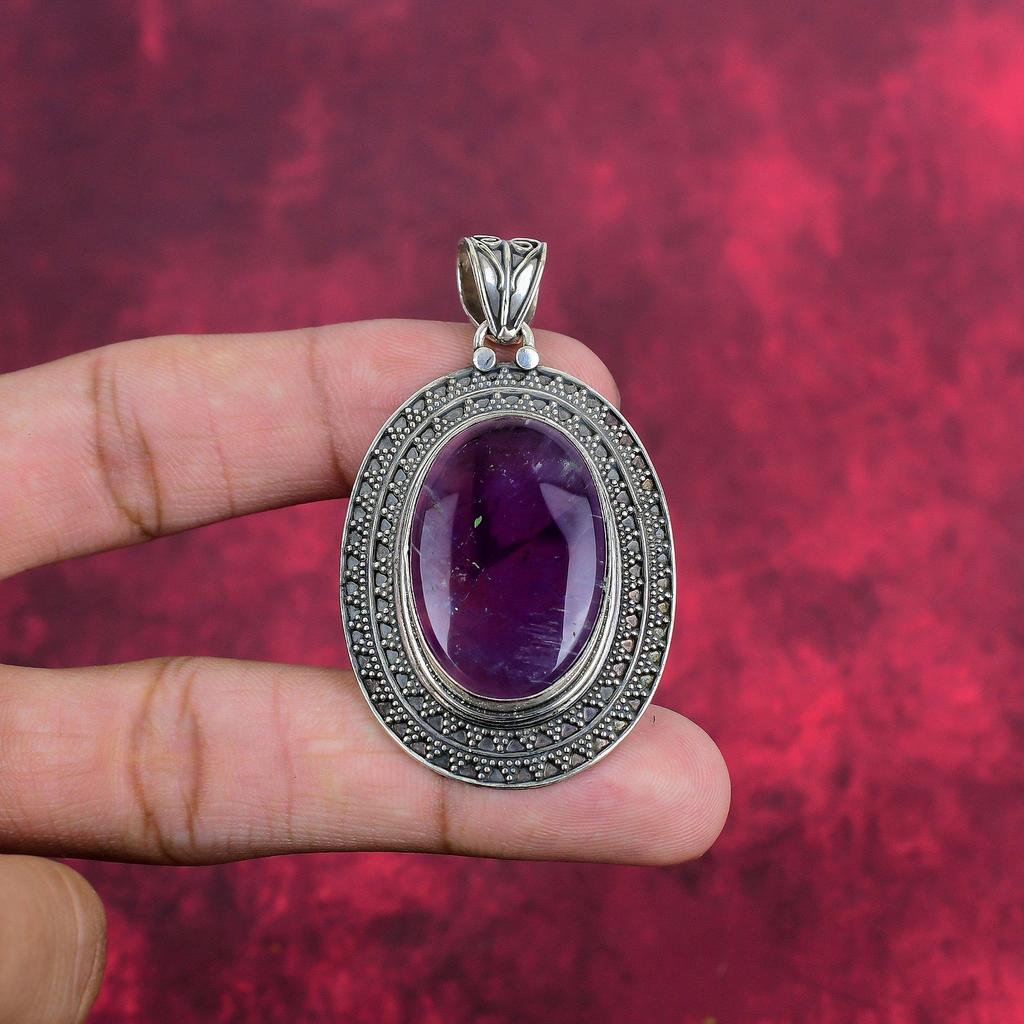 Pandantiv de bijuterii cu ametist, bijuterii din argint solid 925, bijuterii din ametist din pietre prețioase lucrate manual pentru femei