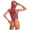 Women Sheer Lingerie Bodysuit Hooded Sleeveless Design Front Zipper Closure Glitter Jumpsuit for Role Play Club