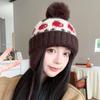 Autumn and Winter New Fair Isle Style Hat for Women Wool Ball Ear Protection Woolen Hat  Small Face  Warm Knitted Cold Hat  Trendy