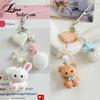 1Pc Cute Rabbit Kitten Bear Pendant Key Chain Fluffy Ball DYM Bead Mobile Phone Chain Anti-Lost Lanyard Kawaii Bag Charm Gift