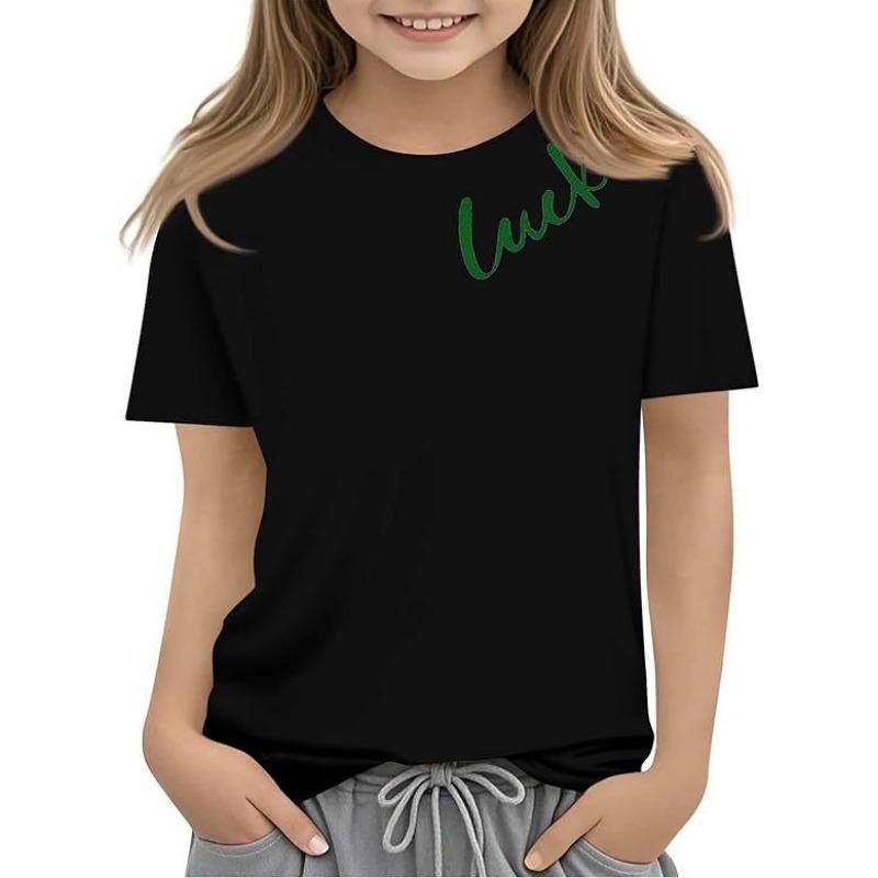 Summer Children's Clothing Breathable Comfortable Casual Fashionable Heart-shaped Pattern Women's Short Sleeved Round Neck T-shirt