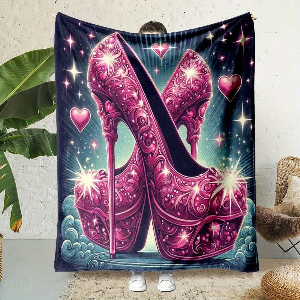 

Charming highheeled shoe pattern Flannel printed blanket suitable for all seasons suitable living room office sofa and travel 75x100cm (30x40inch)