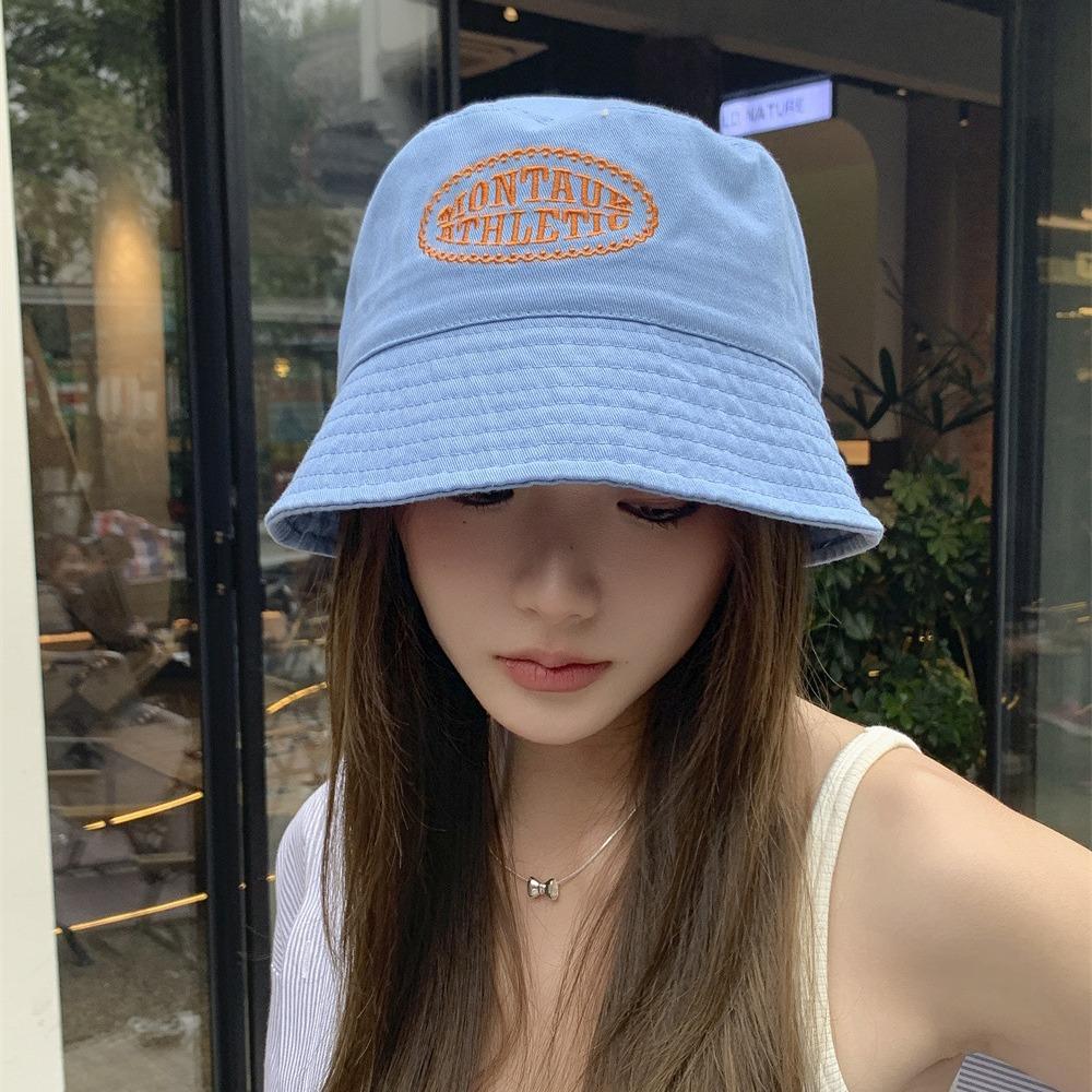 

New embroidered letter bucket hat women s casual versatile washbasin hat travel visor Adult (55-58cm) синій