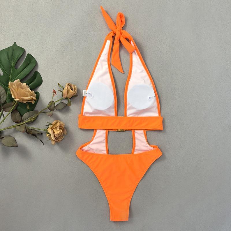 ביקיני חדש בצבע אחיד שלם V עמוק סקסי עיצוב אבזם מכירה חמה