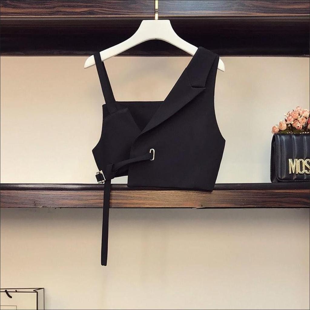 Gilet Nero Cool Girl per Outfit alla Moda, Si Abbina Perfettamente con Top Gilet da Abito con Design Vuoto Scuro