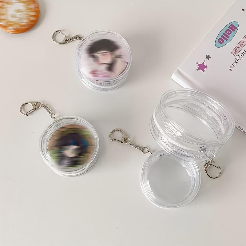 10pcs Transparent Storage Bags Round Badge Card Display Bag Doll Storage Pouch for Keychain Earphones Travel Accessory Organizer