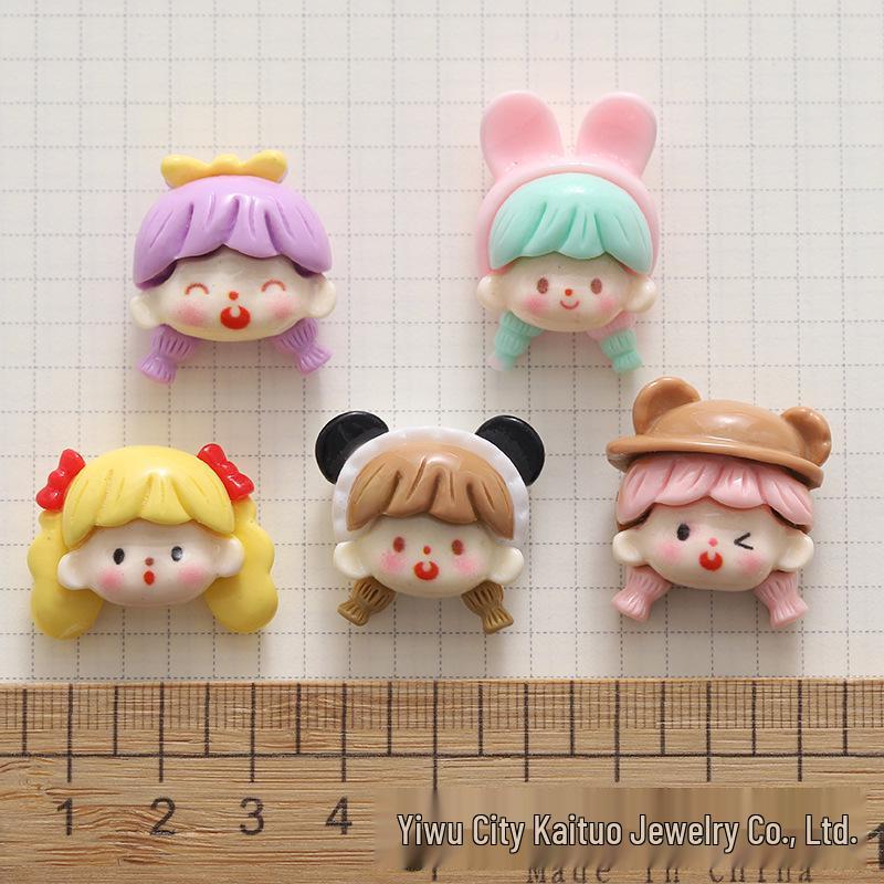 Glossy Cute Girl Resin Accessories for DIY: Phone Case, Hair Clip, Fridge Magnet, Crocs Decor.