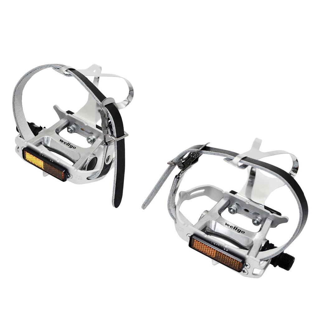 Wellgo R104 Classic Road Touring Pedals with Toe Clips and Leather Straps (WE2784)