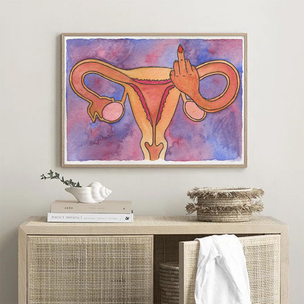 Feminist Girl Ovary Art Uterus Reproductive Sign Poster Ptint Pink Abstract Educate Canvas Painitng Living Mural Room Home Decor
