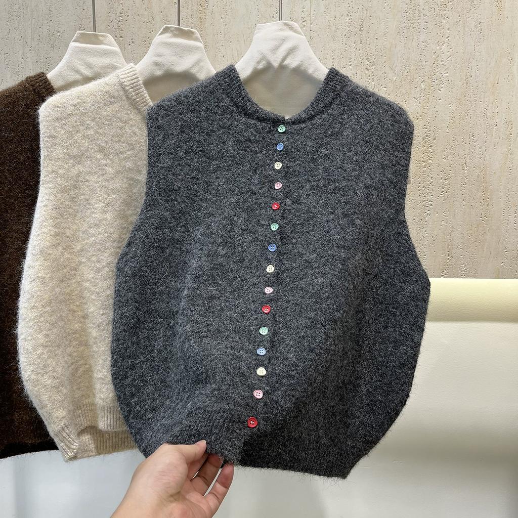 Dimanaf 2025 Autumn Women Sleeveless Vest Sweaters Knitting Colorful Buttons Casual Style Loose Sweater
