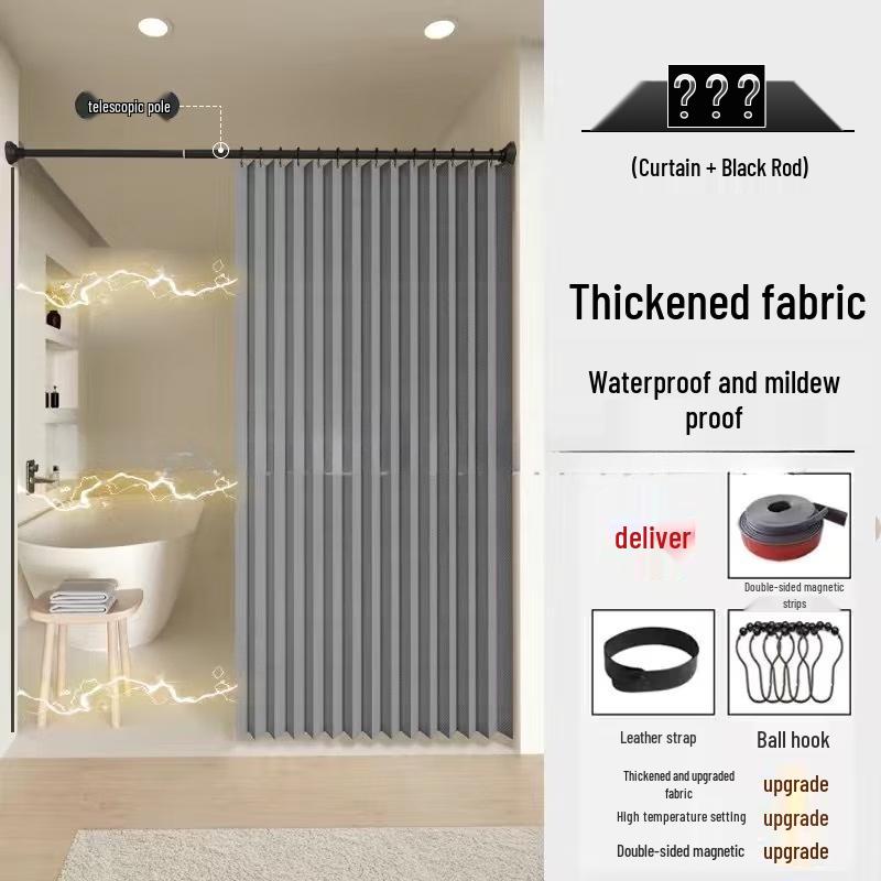 Handun Retractable Magnetic Folding Shower Curtain Set