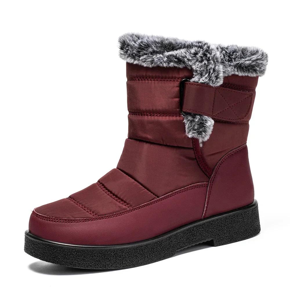 Fashion Women's  Winter Snow Boots Fluffy Fur Platform Ankle Boots for Women Outdoor Thick Plush Warm Cotton Shoes Flat Bottom Boines
