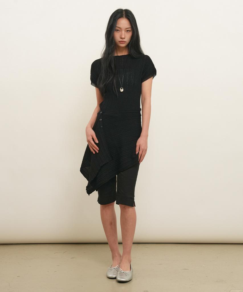 General Idea Pleated Knit Wrap Skirt [Black] / Gf2Let529