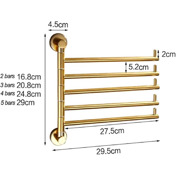 Swing Out Towel Bar Black Gold Finish/Towel Racks for Bathroom or Kitchen, Metal Towel Bar Folding Arm Swivel Hanger Bathroom Storage Organizer Wall