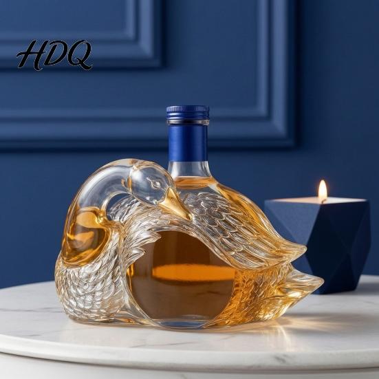 Unique Wine Bottle Design Goose Bird Shape Whiskey Decanter 3D Glass Animal