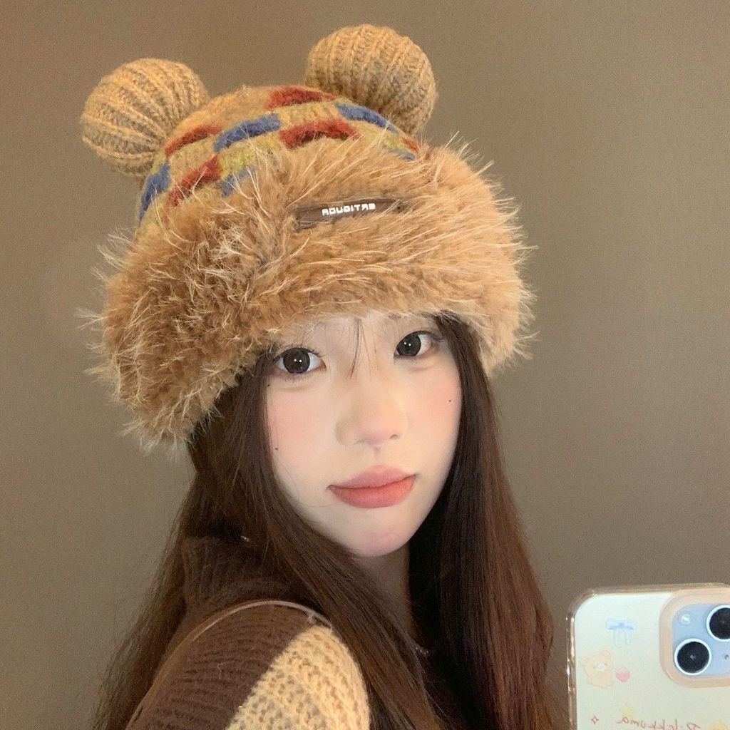 Knit Wool Hat For Women Winter Warm Beanie With Cute Ears For Snowy Days