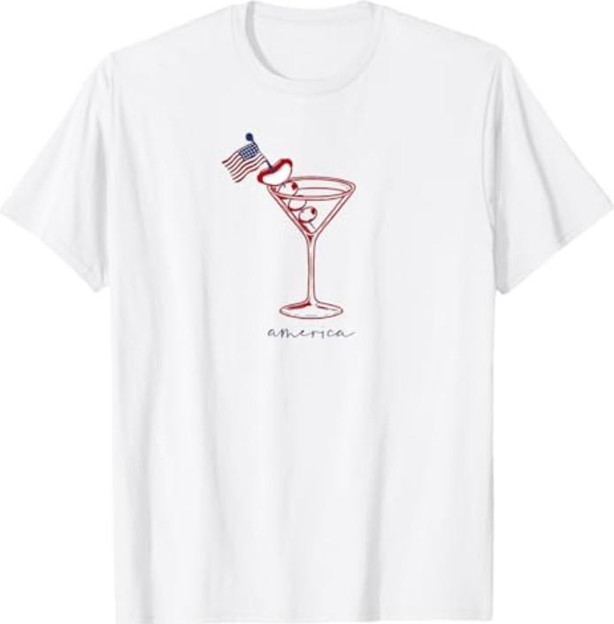 4th Of July Funny Hot Dog & Martini T-Shirt XL