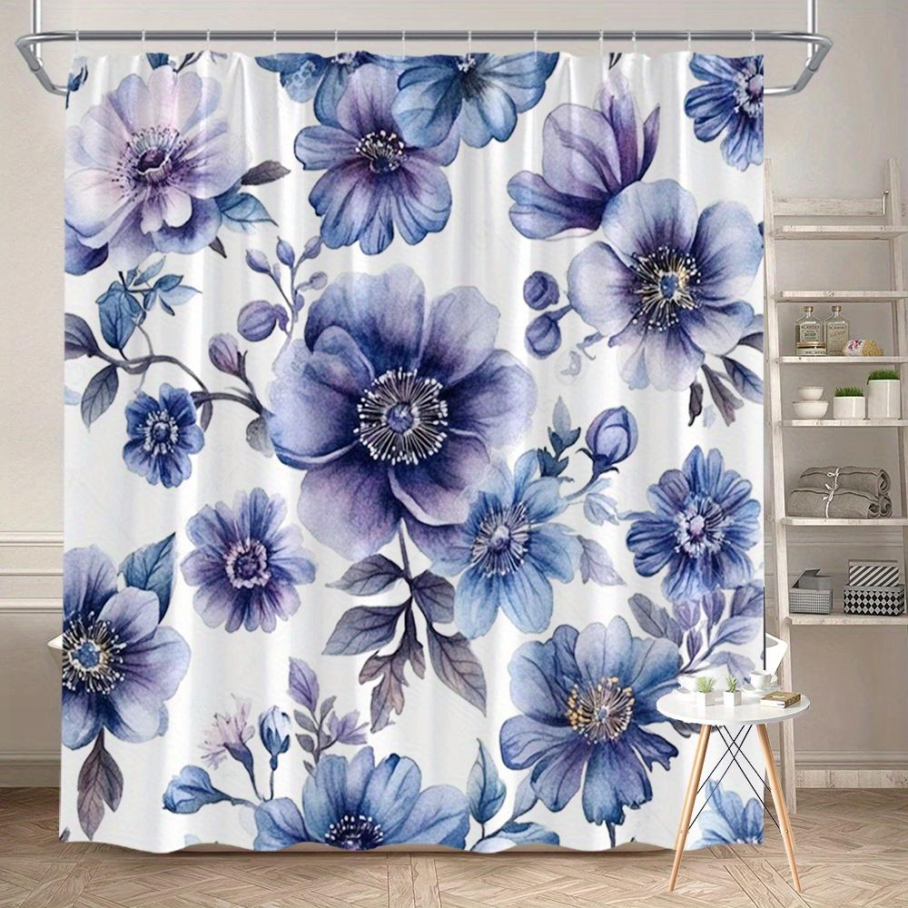 

1Pc Elegant Lavender Blue Floral Shower Curtain - Polyester Fabric, Machine Washable, Suitable For Bathroom Decoration W60H190(CM)-1 Pcs