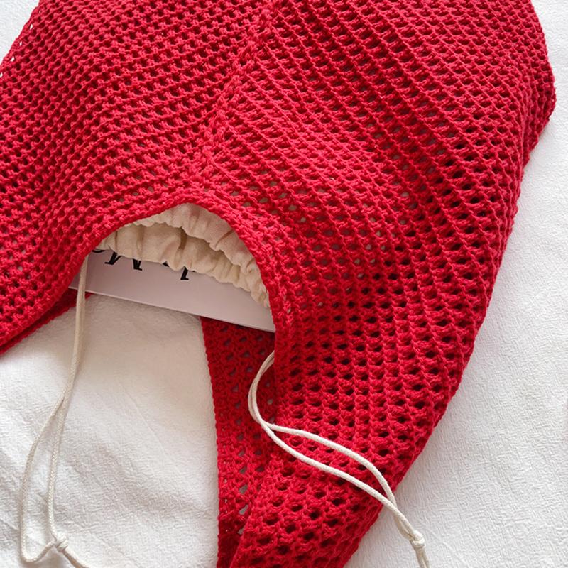 Yogodlns Fashion Large Capacity Beach Simple Knitted Women's ShoulderBag Knitted Hollow Woven Inner Tote Bag