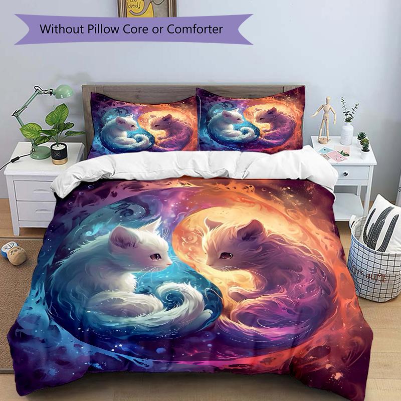 

3pcs Magic Kittens Yin and Yang Print Bedding Set (Without Inserts), Soft and Comfortable M075 135x200cm