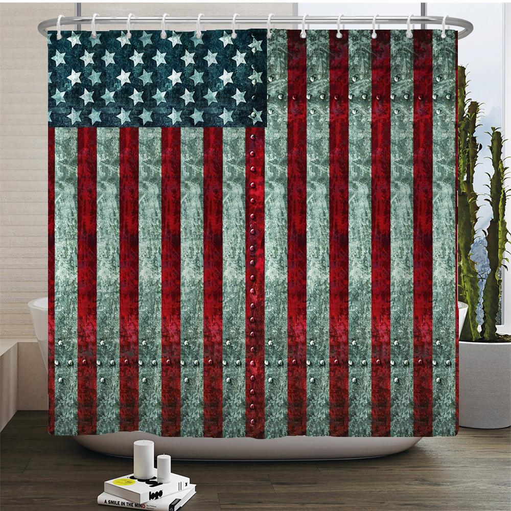 American Flag Bath Curtain Waterproof Fabric Shower Curtains With Hooks United States Bathtub Screen For Bathroom Decor