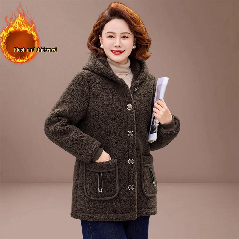 

Mom s Stylish Flattering Winter Lambswool Coat for Middle-aged Women - Fashionable, Slimming, and Warm 3XL [Recommended for 120-135 lbs]